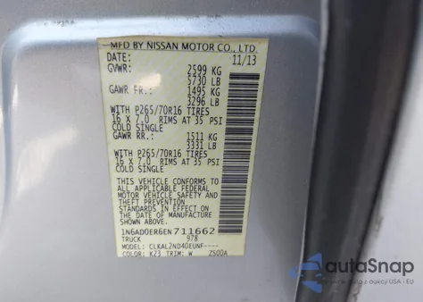 2014 Nissan Frontier Sv из США, поврежденный, VIN 1N6AD0ER6EN711662